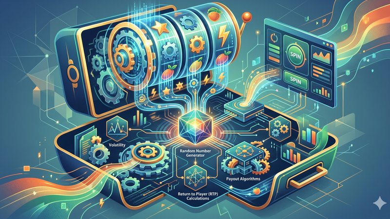 Профессиональная иллюстрация механизмов работы онлайн-слотов для статьи об анализе репутации игровых автоматов